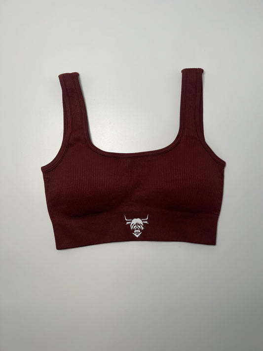 Seamless Ribbed Sports Bra - Brown