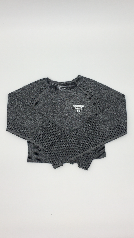 Seamless Long-Sleeved Crop Top - Grey