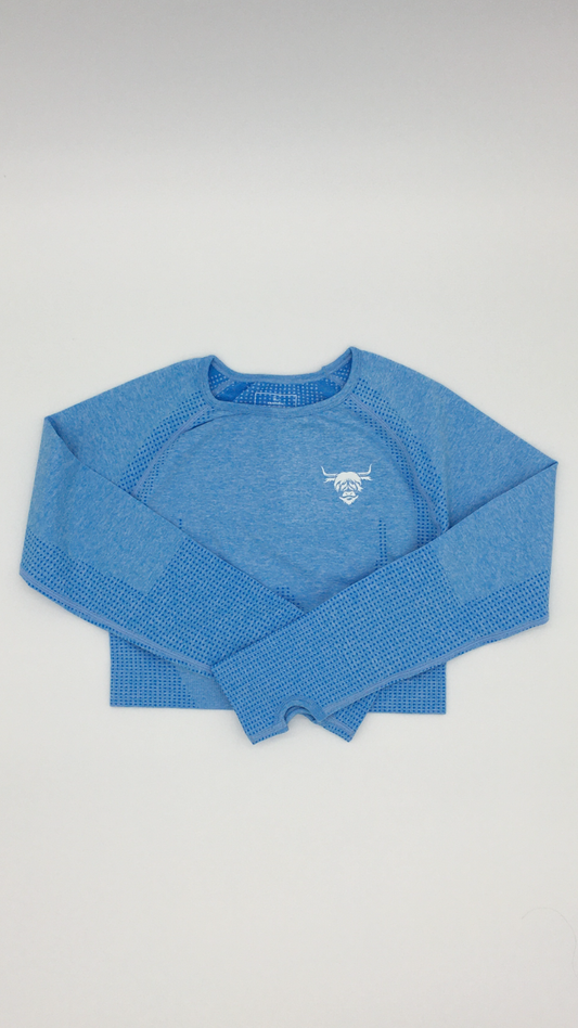 Seamless Long-Sleeved  Crop Top - Sky Blue