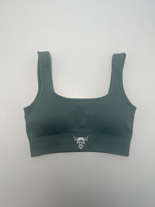 Seamless Ribbed Sports Bra - Dark Forest Green